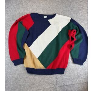 Vintage 90s Koret Crewneck Sweater Mens 42 Multicolor Colorblock Knit Preppy